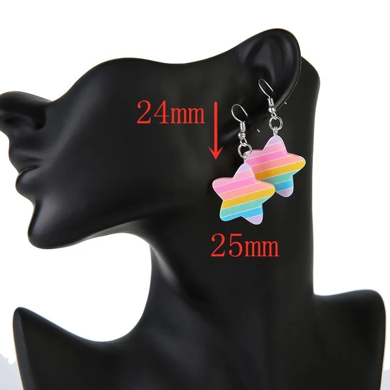 Rainbow Jelly Heart Stars Earrings