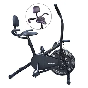 Reach AB-110 BH Air Bike Exercise Cycle with Moving or Stationary Handle | with Back Support Seat & Side Handle for Support | Adjustable Resistance with Cushioned Seat | Fitness Cycle for Home Gym