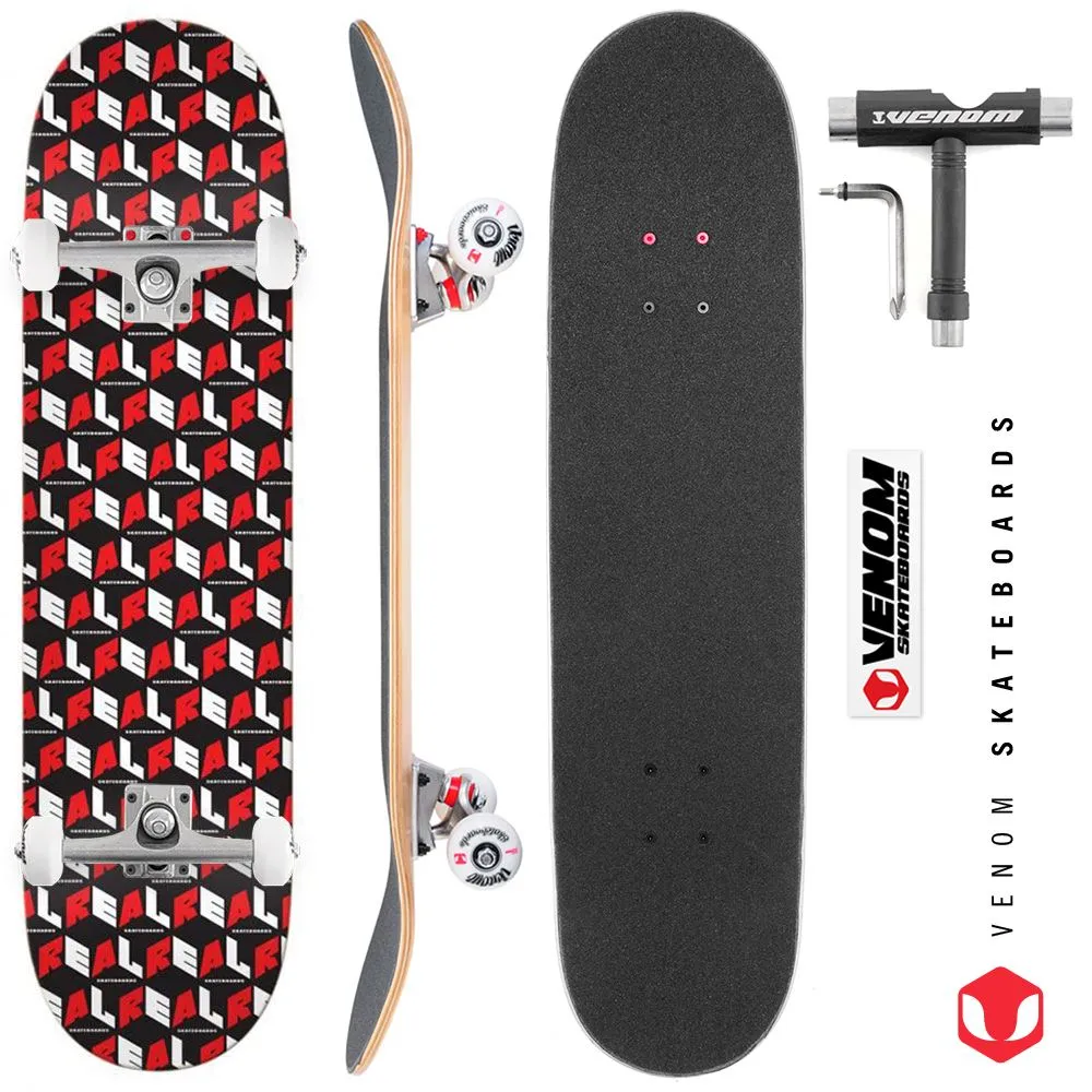 Real PP City Blocks Black/ Red Custom Complete Skateboard - 8.06"