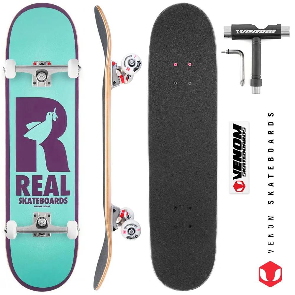 Real Renewal Doves Teal Custom Complete Skateboard - 8.06"