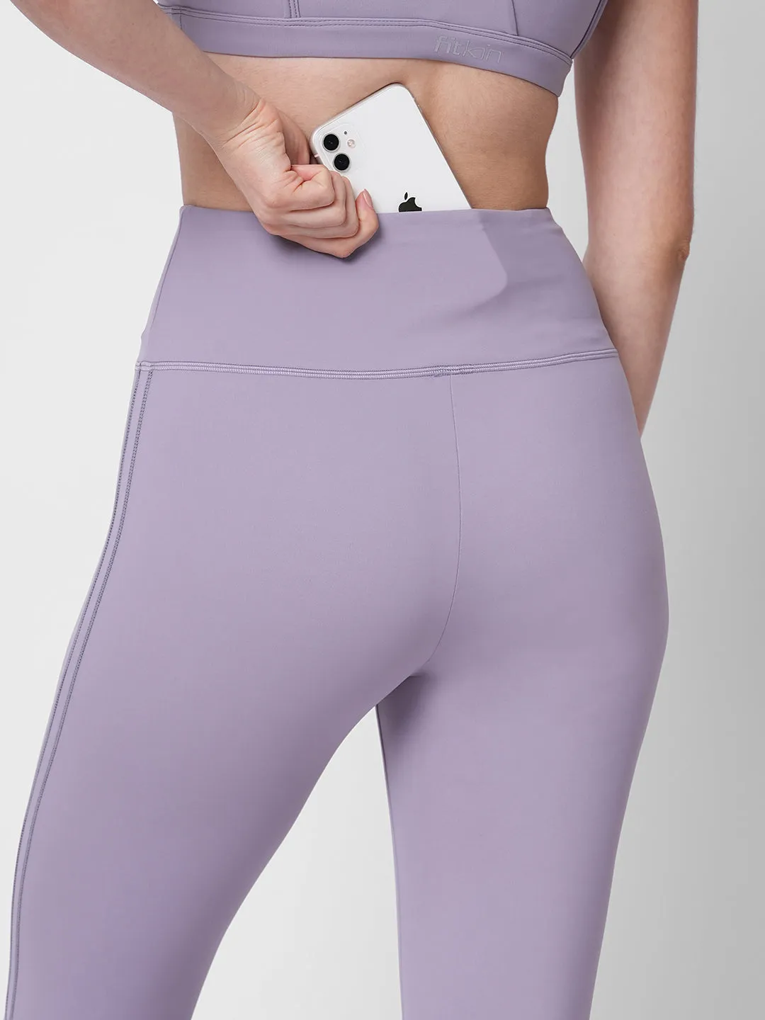 Reflective lavender high waist training tights