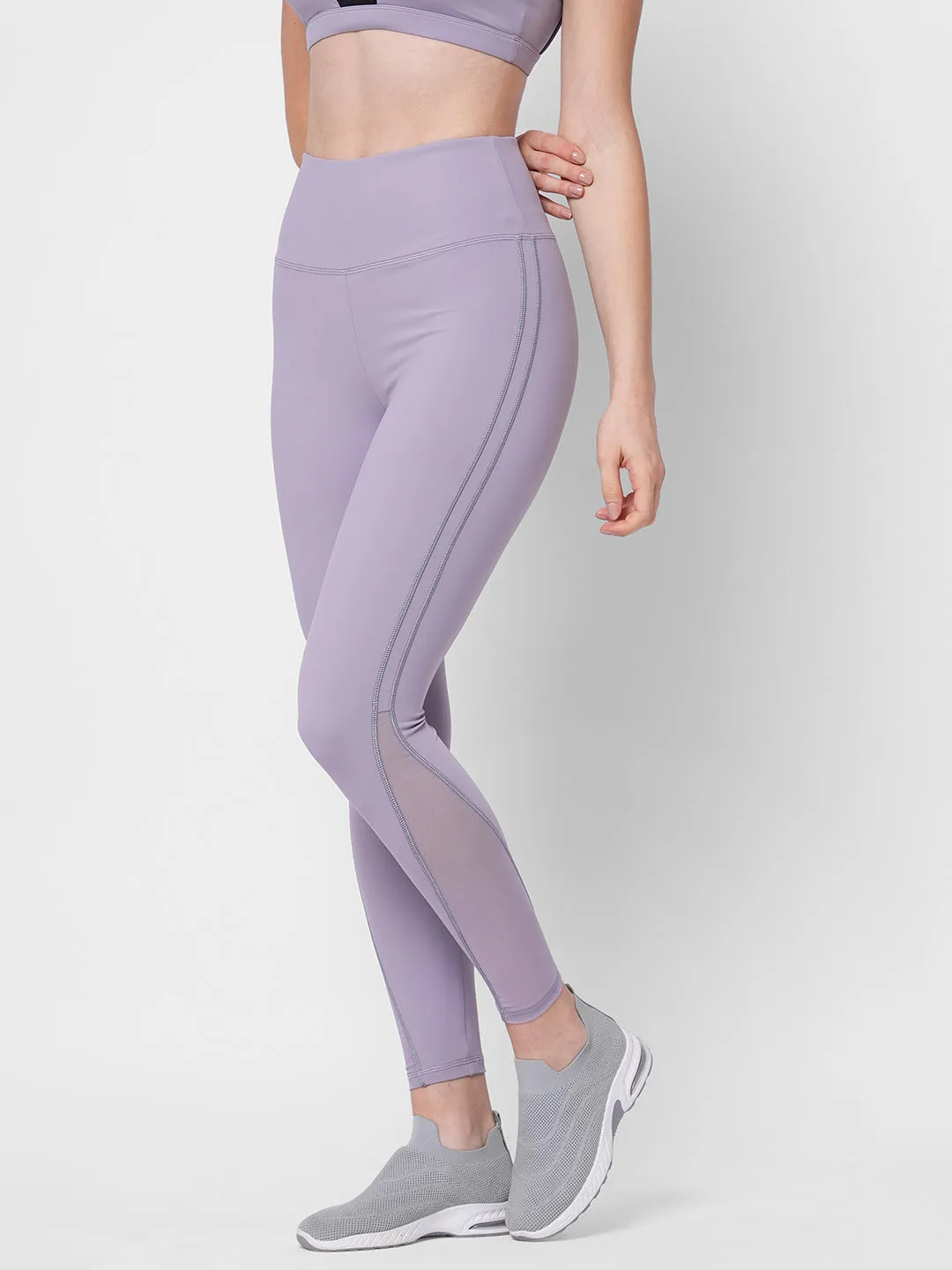 Reflective lavender high waist training tights