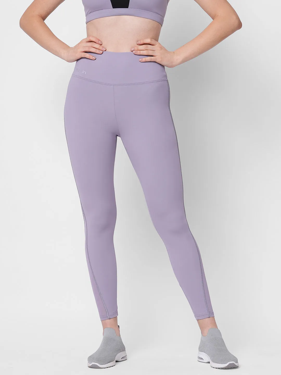 Reflective lavender high waist training tights