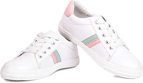RINDAS Women's | Ladies | Females | Girls Comfortable, Fashionable, Synthetic Leather, Shoes College Wear | Casual Sneakers White
