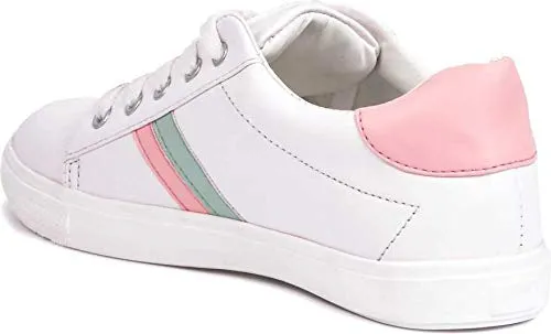 RINDAS Women's | Ladies | Females | Girls Comfortable, Fashionable, Synthetic Leather, Shoes College Wear | Casual Sneakers White