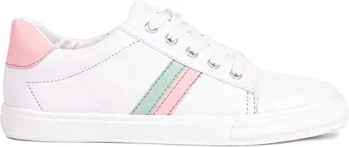 RINDAS Women's | Ladies | Females | Girls Comfortable, Fashionable, Synthetic Leather, Shoes College Wear | Casual Sneakers White