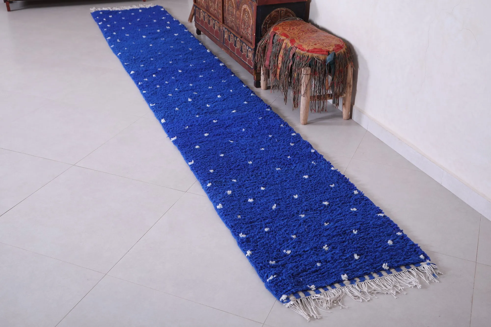 Runner handmade rug - custom berber carpet - Dotted Blue rug