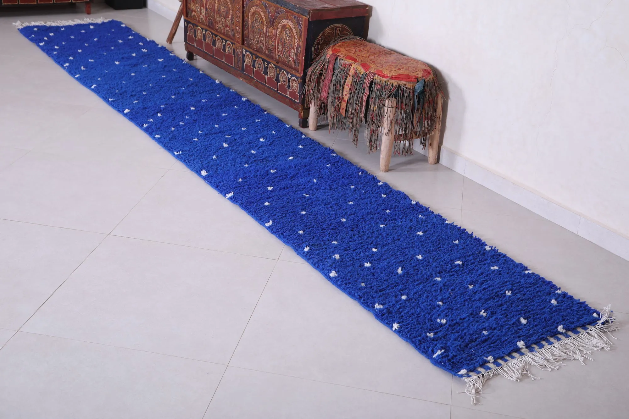 Runner handmade rug - custom berber carpet - Dotted Blue rug