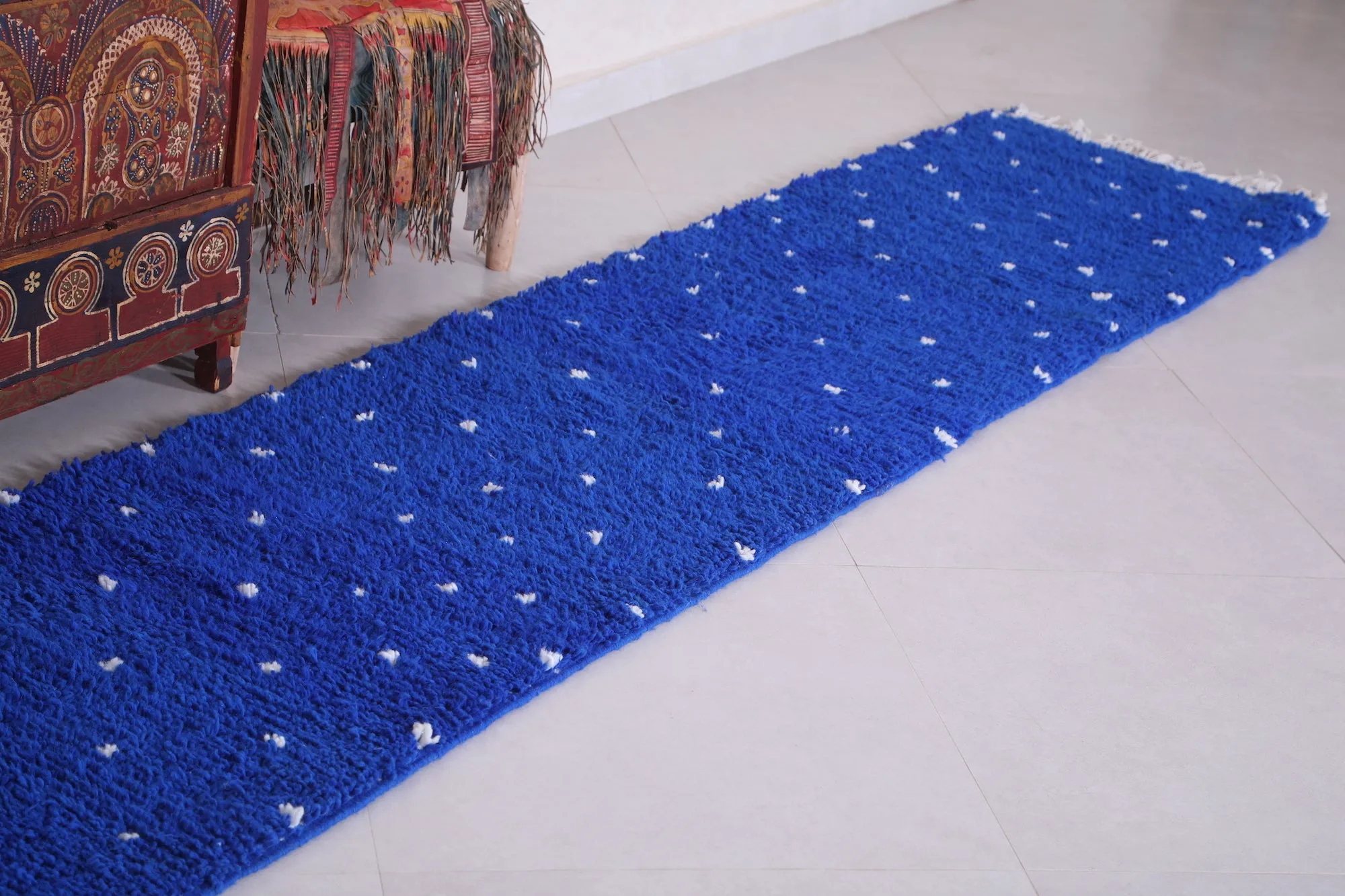 Runner handmade rug - custom berber carpet - Dotted Blue rug
