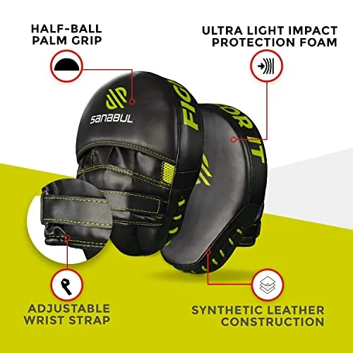 Sanabul Essential Curved Boxing MMA Punching Mitts (Allblack)