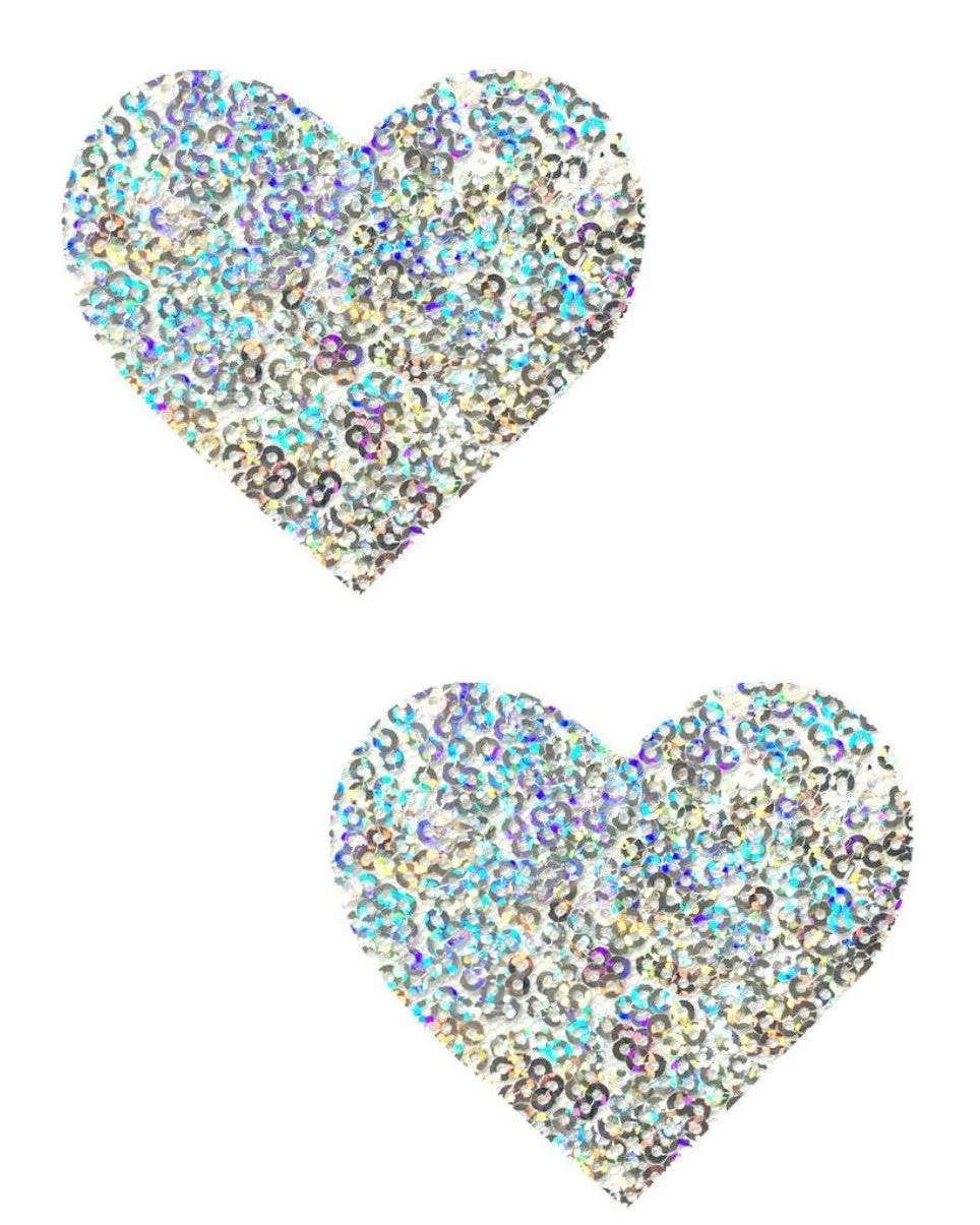 Silver Sequin Heart Pasties
