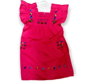 S/M Traditional Fuschia Embroidered Dress from El Salvador S