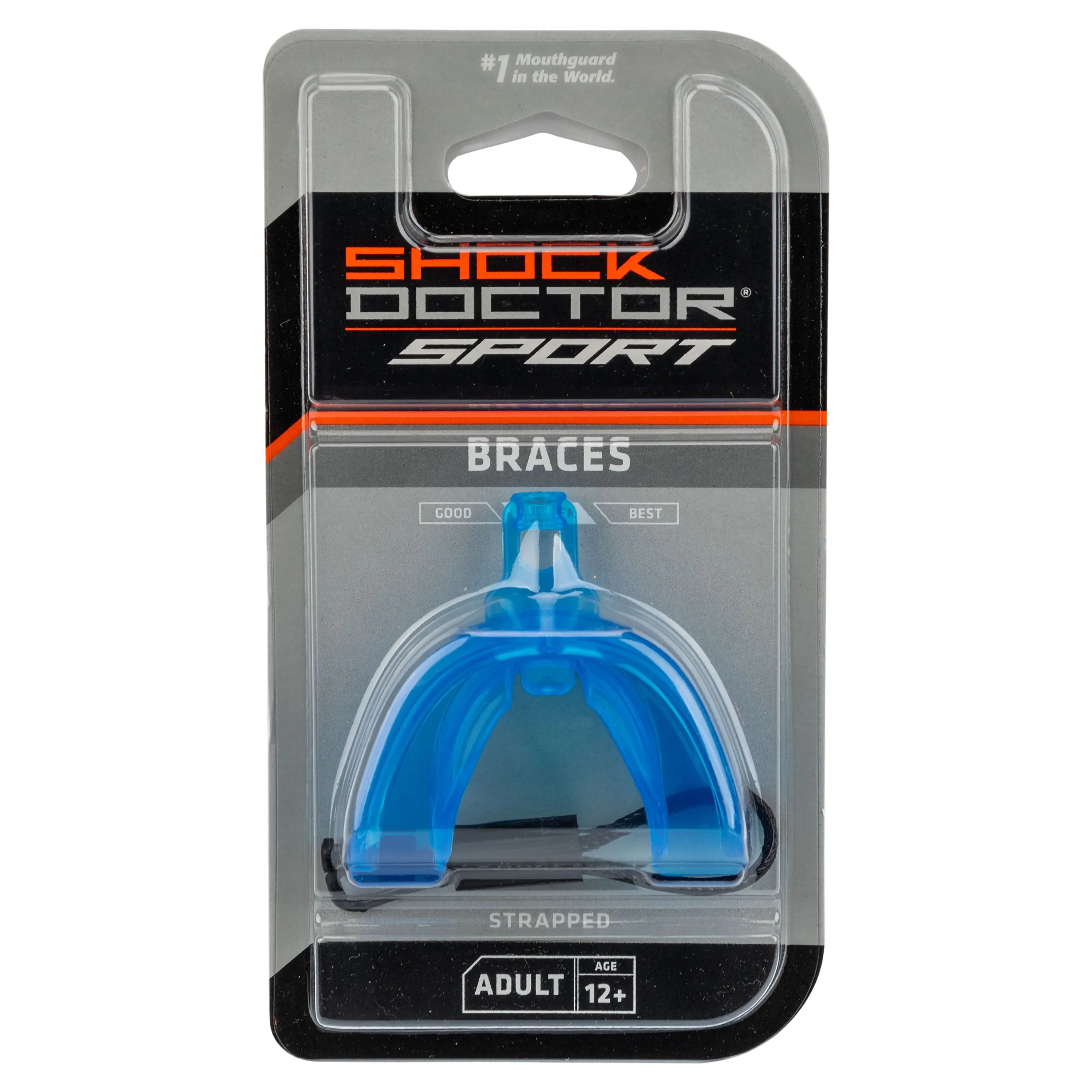 Sport Braces Mouthguard with Superior Protection, Comfortable Instant Fit, Strapped, Youth, Blue