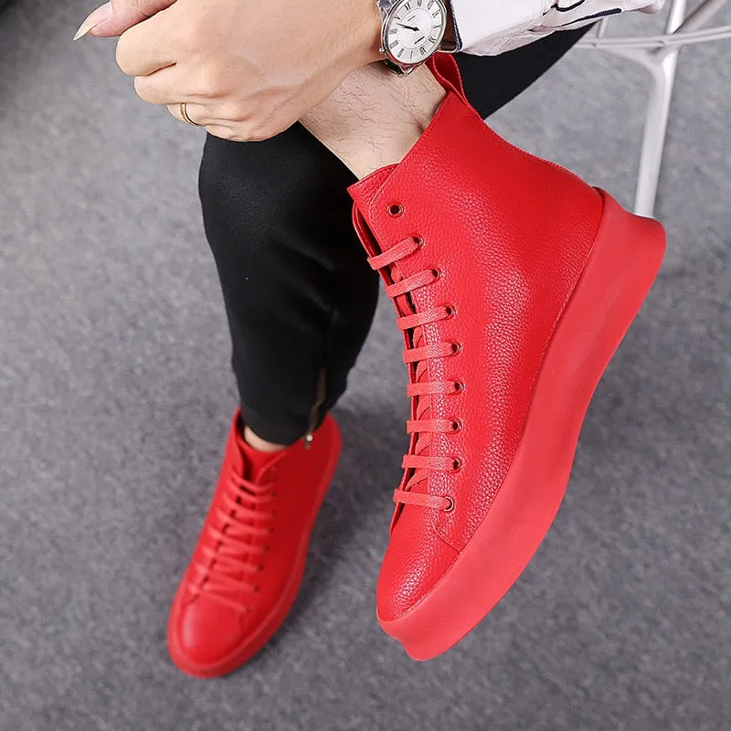 Spring New Style Fashion Ankle Boots Men Red White Shoes Handmade Genuine Leather Luxury Personalized Original Design Boots