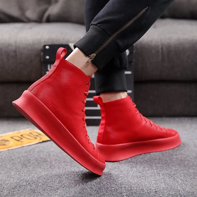 Spring New Style Fashion Ankle Boots Men Red White Shoes Handmade Genuine Leather Luxury Personalized Original Design Boots
