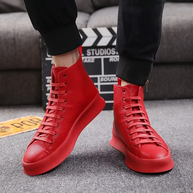 Spring New Style Fashion Ankle Boots Men Red White Shoes Handmade Genuine Leather Luxury Personalized Original Design Boots