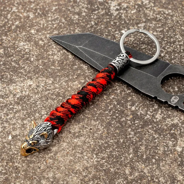 Stainless Steel Paracord Rope Wolf Keychain