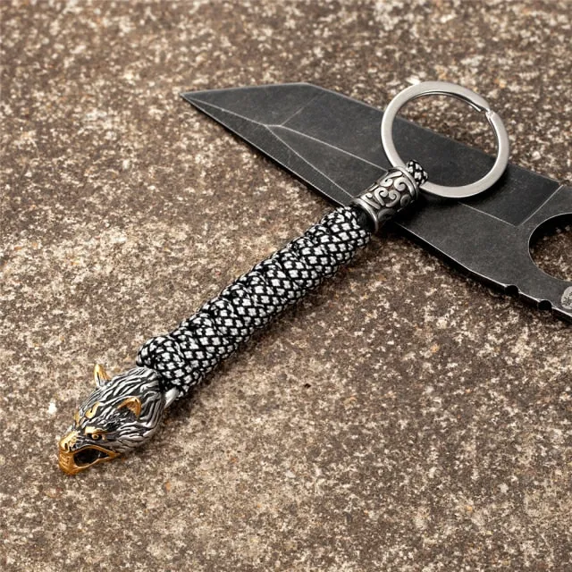 Stainless Steel Paracord Rope Wolf Keychain