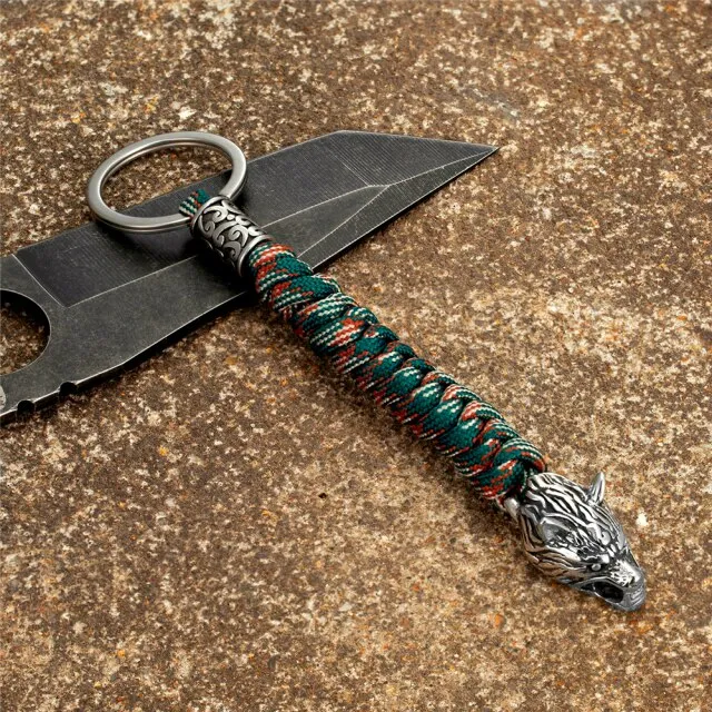 Stainless Steel Paracord Rope Wolf Keychain