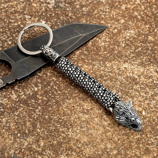 Stainless Steel Paracord Rope Wolf Keychain