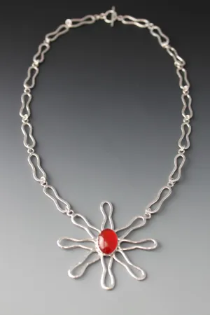 Sterling Carnelian necklace - handmade - Twinkling Sunset