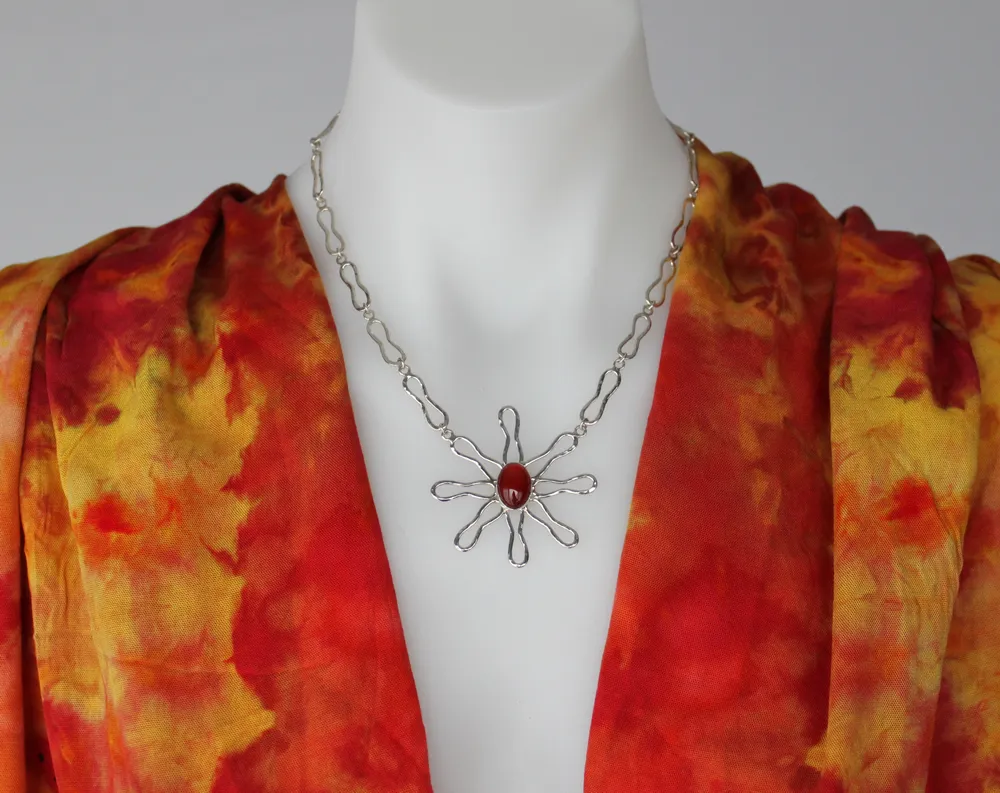 Sterling Carnelian necklace - handmade - Twinkling Sunset
