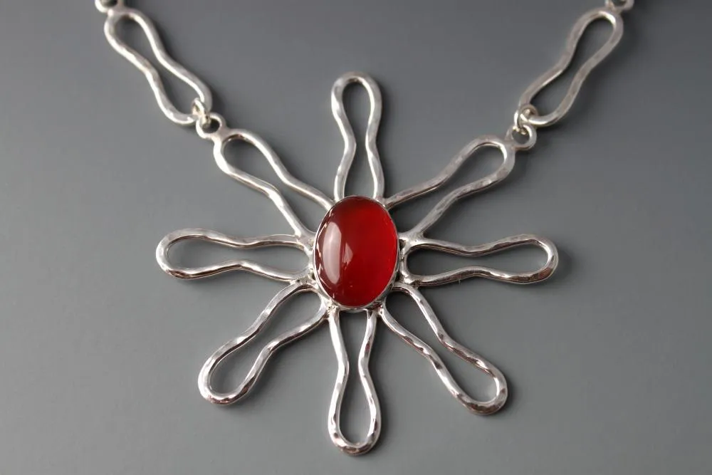 Sterling Carnelian necklace - handmade - Twinkling Sunset