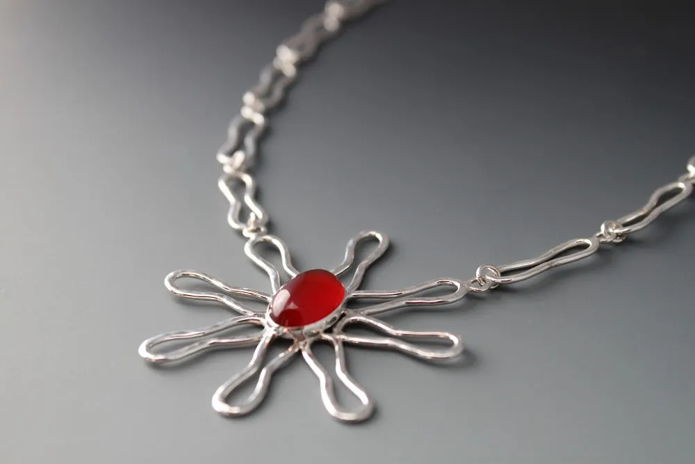 Sterling Carnelian necklace - handmade - Twinkling Sunset