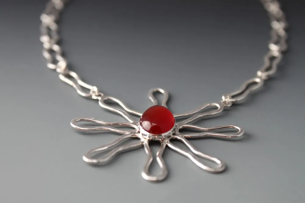 Sterling Carnelian necklace - handmade - Twinkling Sunset