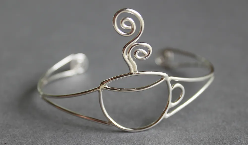 Sterling Cuff Bracelet - handmade - Coffee Cup