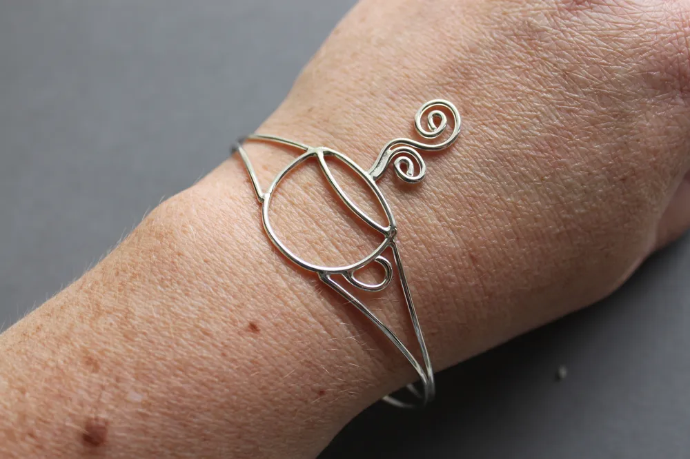 Sterling Cuff Bracelet - handmade - Coffee Cup