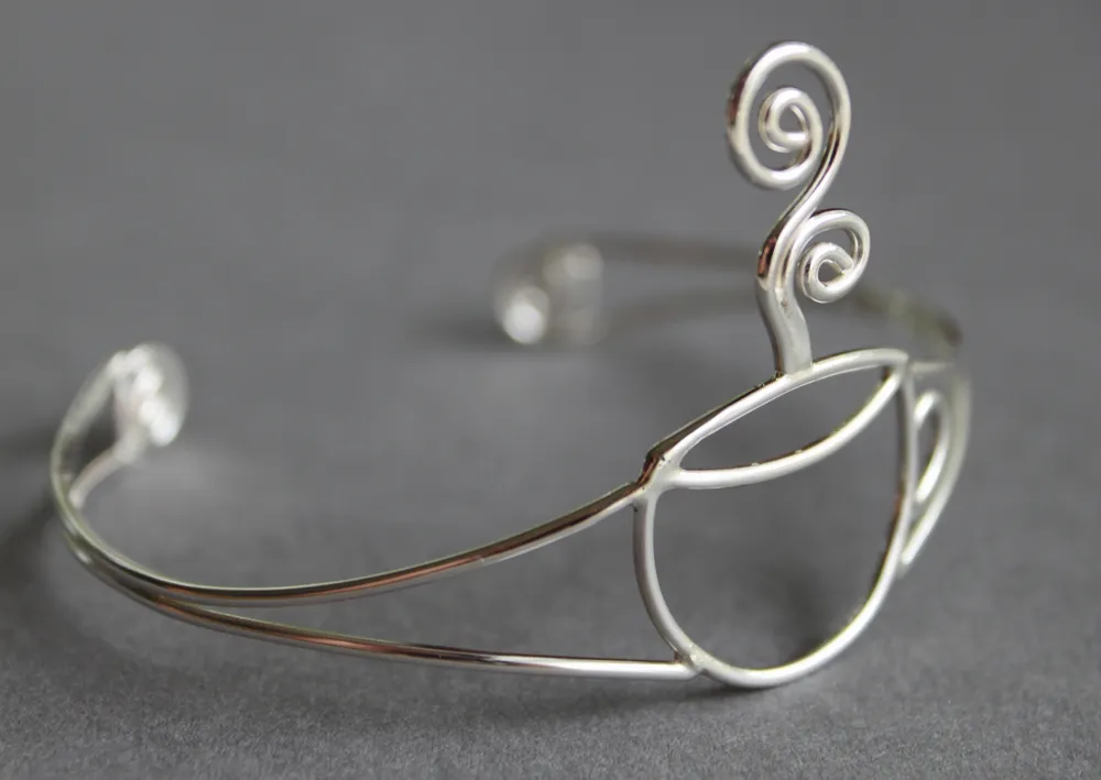 Sterling Cuff Bracelet - handmade - Coffee Cup