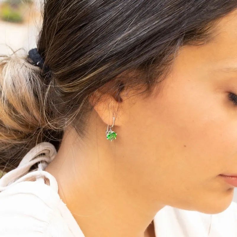 Sterling Silver Green Drop Earrings for Women - Handmade December Birthstone