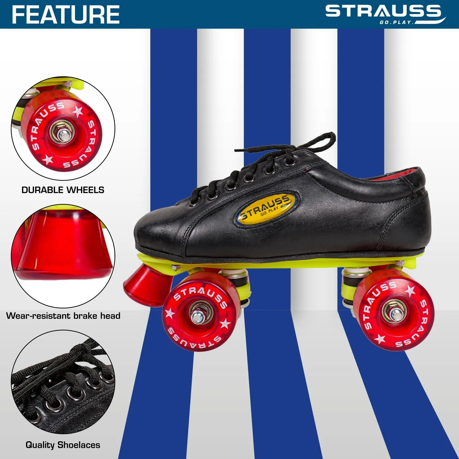 STRAUSS Gripper Skating Shoes: Fixed Body Roller Skates with Adjustable Fit | Includes 1 Shoe Skate | Size 13 | Red/Black