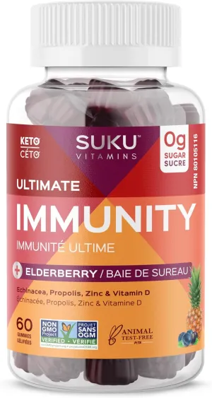 Suku Vitamins Ultimate Immunity   Elderberry - Blueberry Pineapple (60 Gummies)