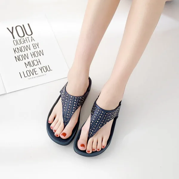 Summer Sandals Riveted Flat Shoes Comfortable Beach Shoes Herringbone Slippers