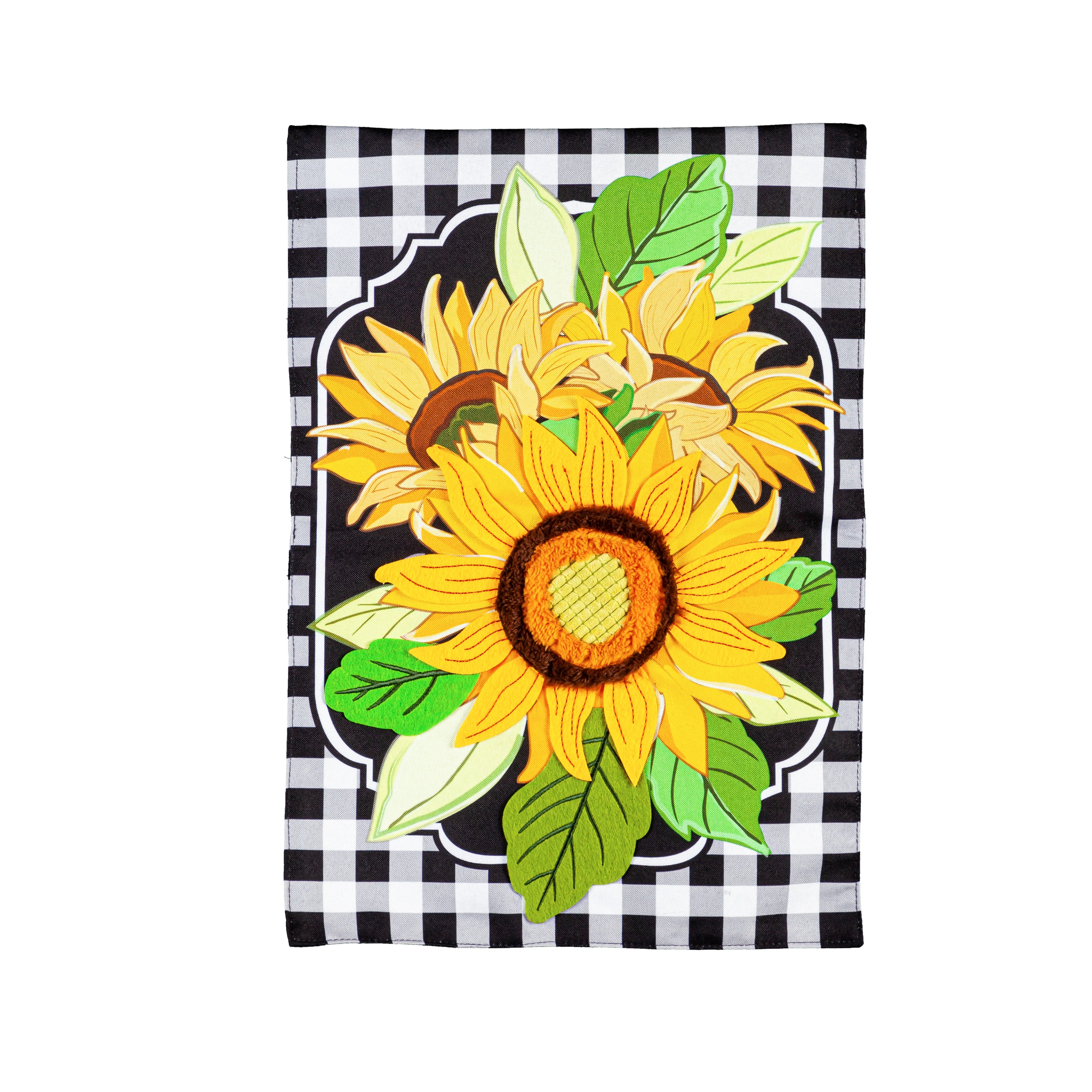Sunflowers and Checks Garden Linen Flag,14l10418