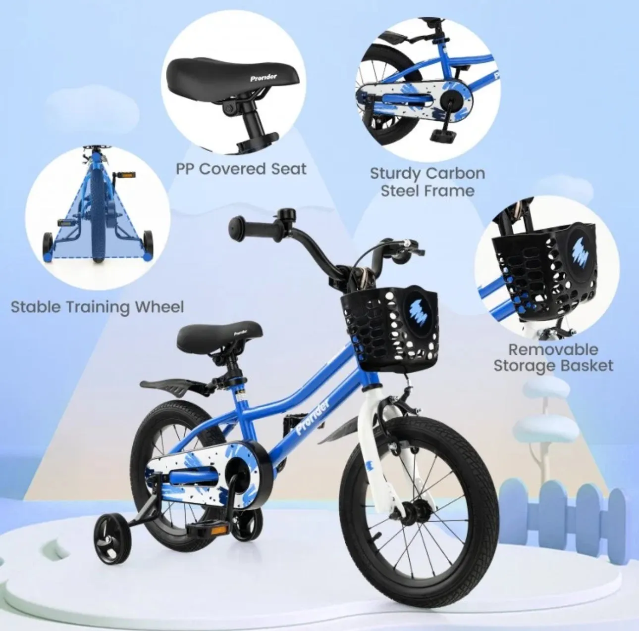 Super Cool 14” Children’s Bicycle Bike W Removable Training Wheels | Ages 3-5 | Bell | Adjustable Seat, Handlebars | Brakes | Enclosed Chain | Easy Assembly