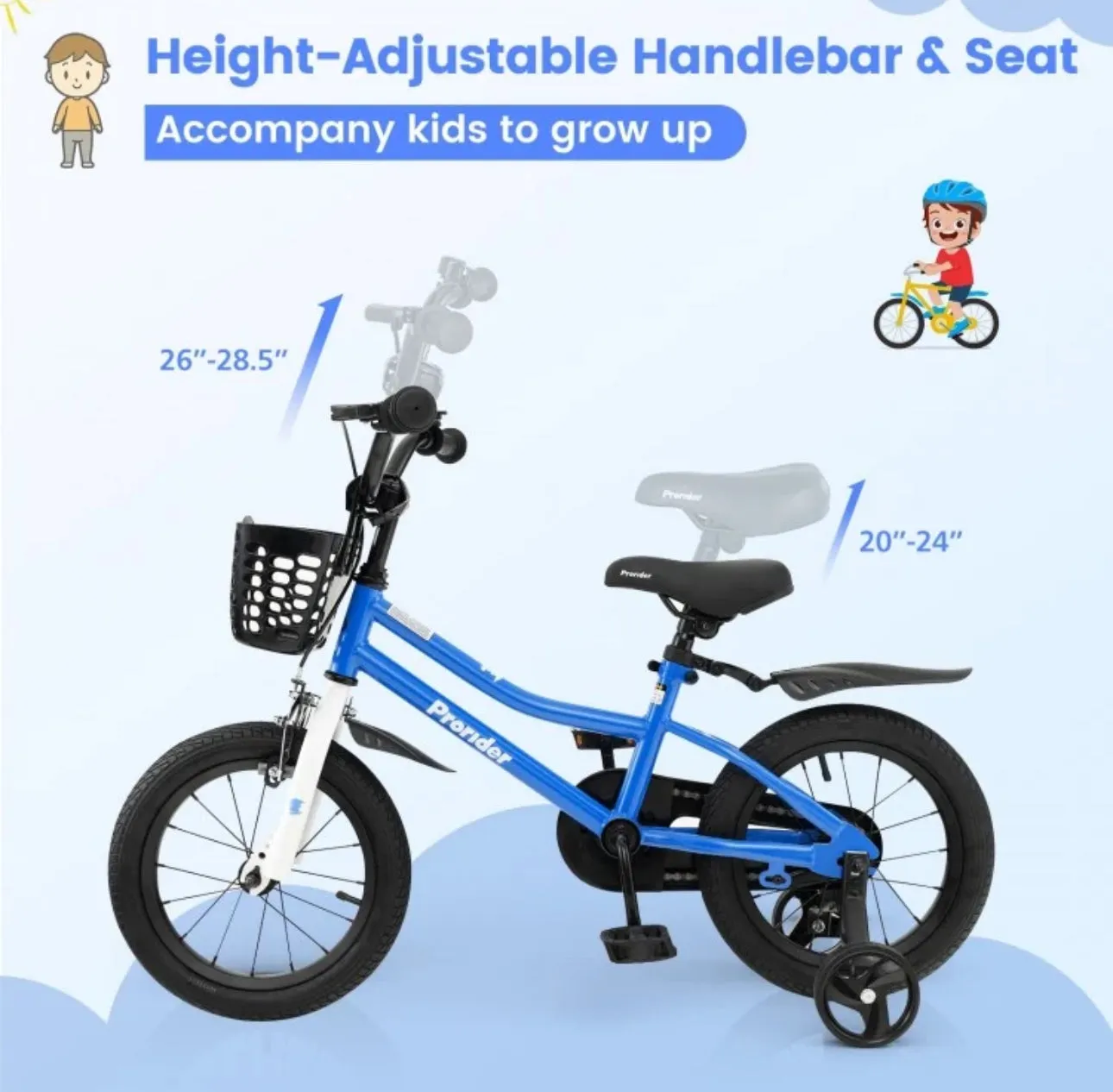 Super Cool 14” Children’s Bicycle Bike W Removable Training Wheels | Ages 3-5 | Bell | Adjustable Seat, Handlebars | Brakes | Enclosed Chain | Easy Assembly