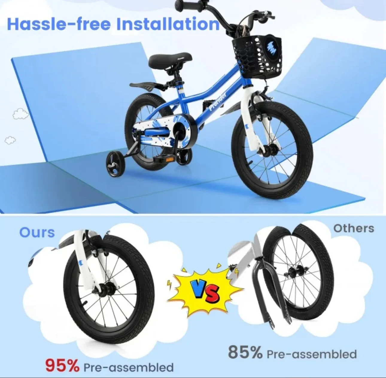 Super Cool 14” Children’s Bicycle Bike W Removable Training Wheels | Ages 3-5 | Bell | Adjustable Seat, Handlebars | Brakes | Enclosed Chain | Easy Assembly