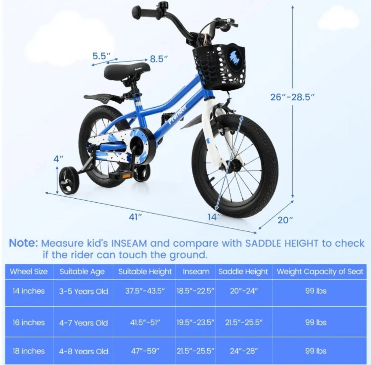 Super Cool 14” Children’s Bicycle Bike W Removable Training Wheels | Ages 3-5 | Bell | Adjustable Seat, Handlebars | Brakes | Enclosed Chain | Easy Assembly