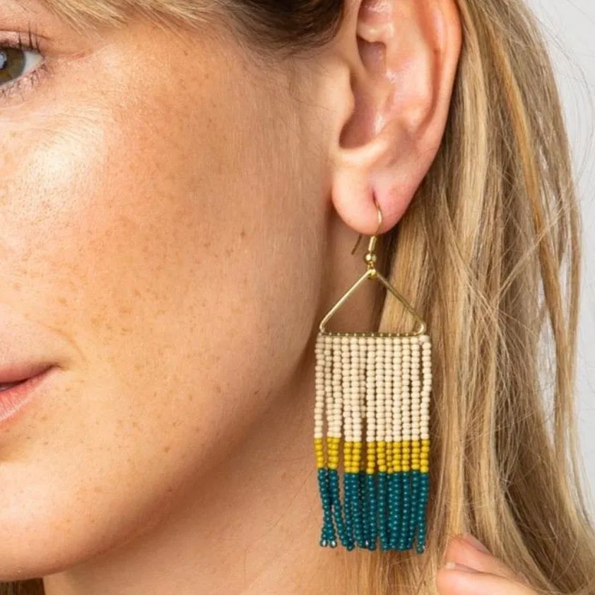 Teal   Ivory Triangle Earring