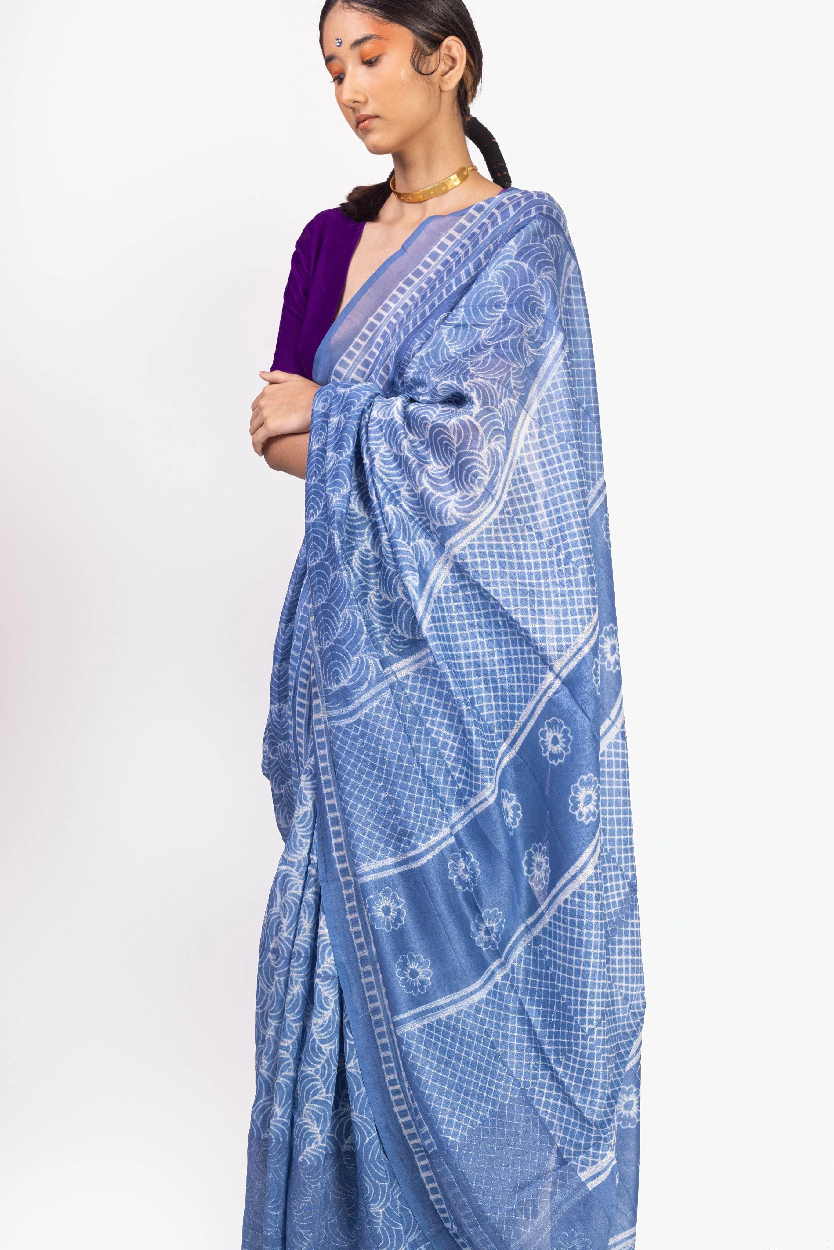 The art of Tie and Dye - Zahra - Blue Shibori saree