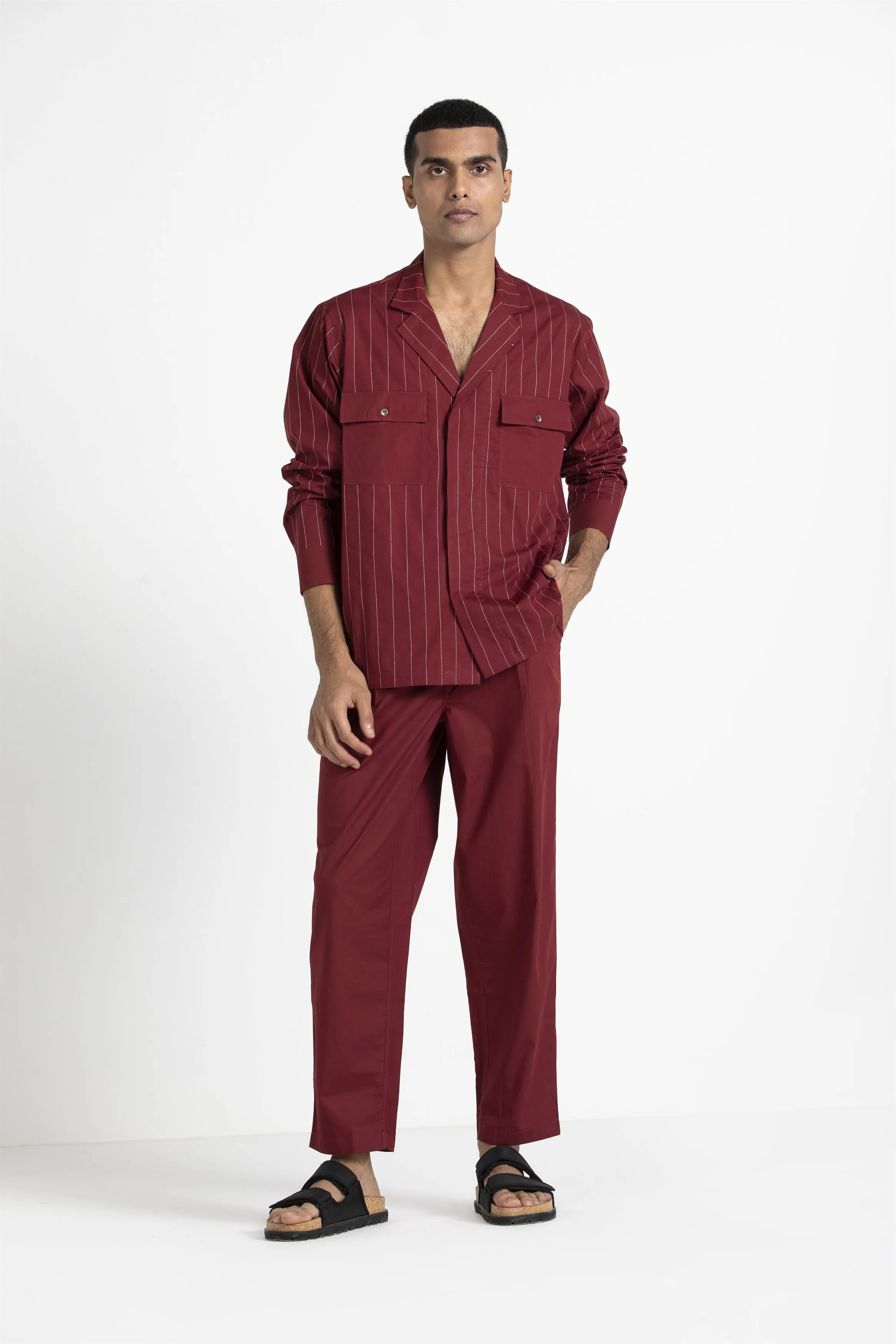 THREE   -   Notch Collar Embroidered Shirt Co Ord