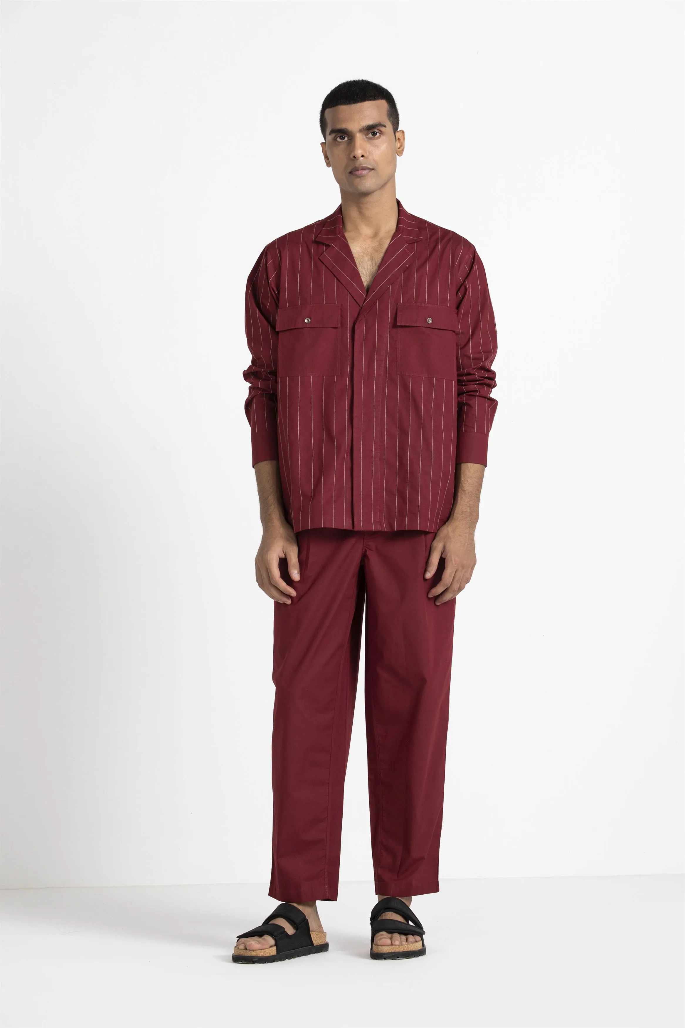THREE   -   Notch Collar Embroidered Shirt Co Ord