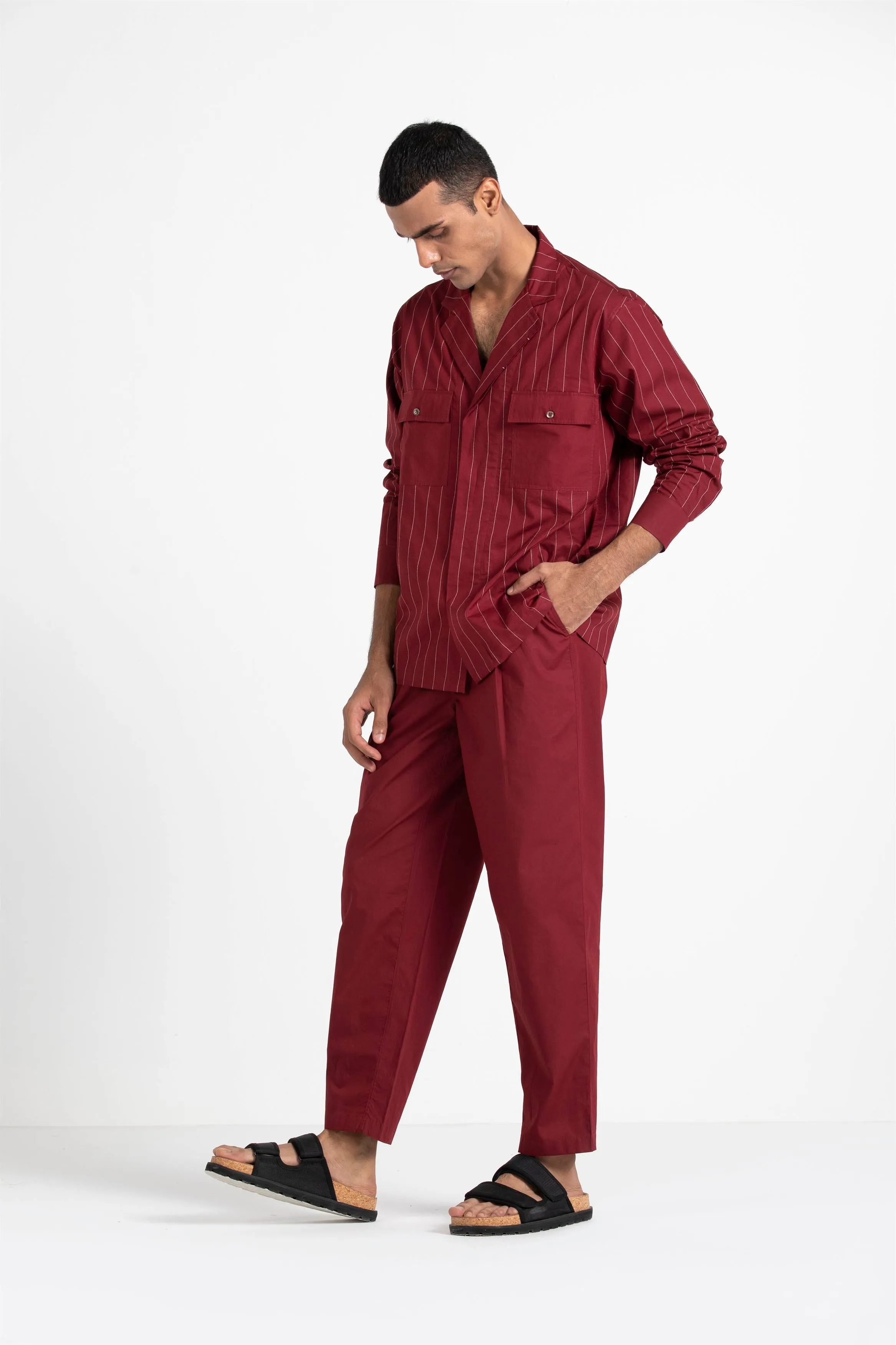 THREE   -   Notch Collar Embroidered Shirt Co Ord