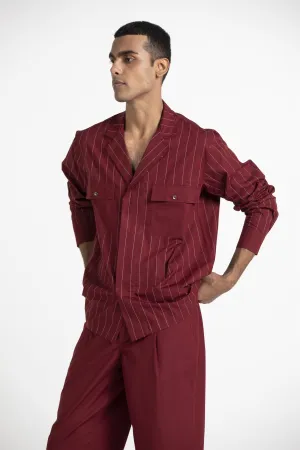 THREE   -   Notch Collar Embroidered Shirt Co Ord