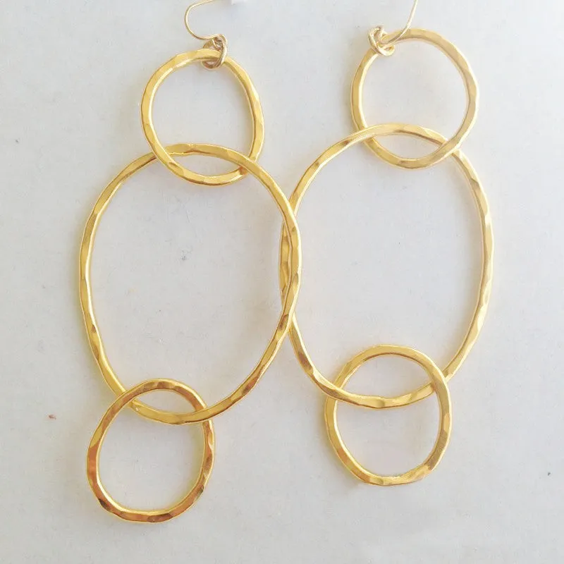 Triple Ring, 24K Gold Plated Earrings