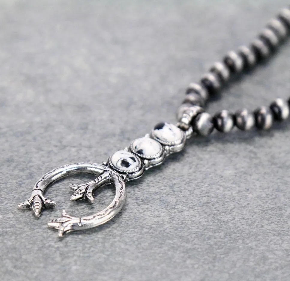 Triple White Buffalo Stone Naja Necklace - 16"
