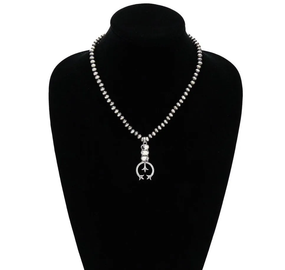Triple White Buffalo Stone Naja Necklace - 16"